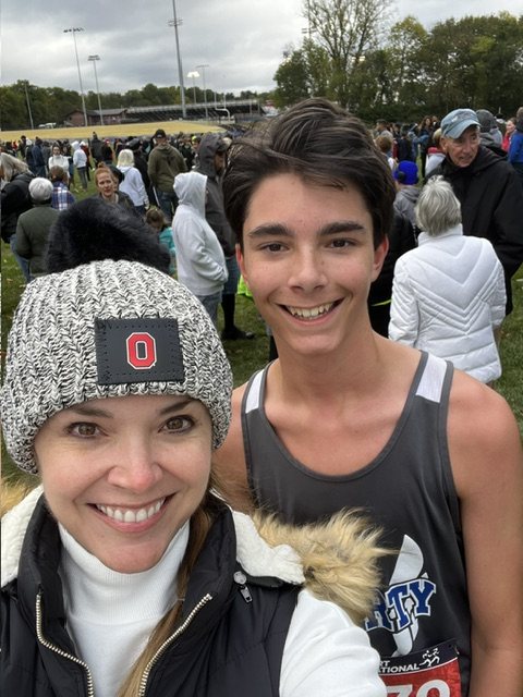 Dr. San Filippo with her son at a cross country meet
