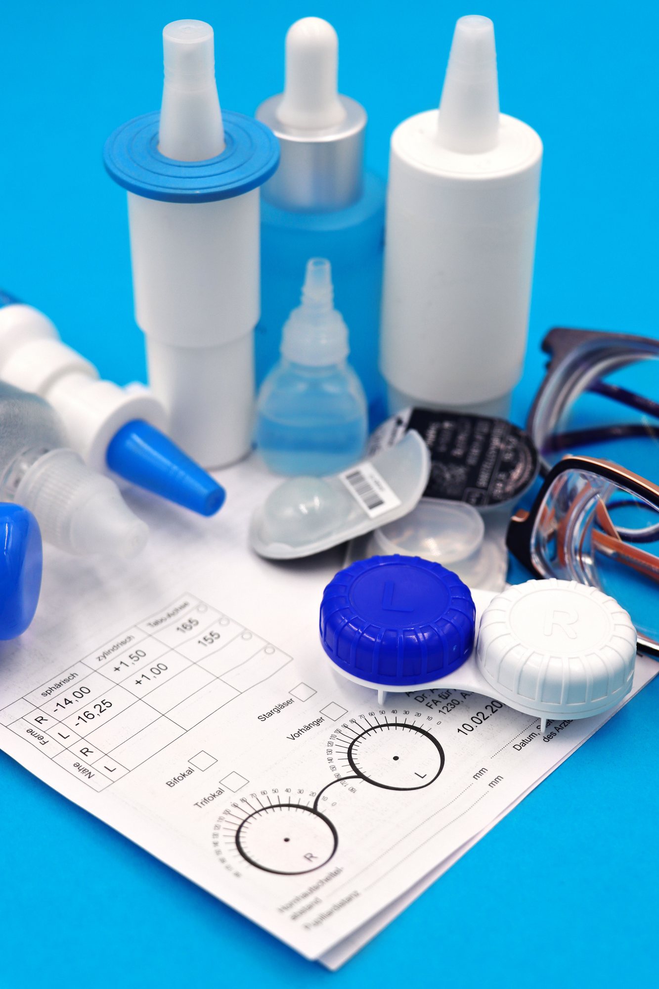 Eye drops and lens care supplies used in dry eye treatment